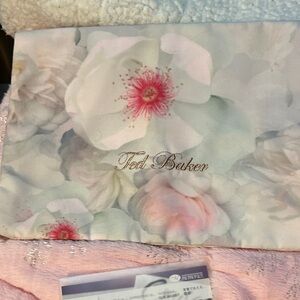 Ted Baker Pastel Floral Cosmetic Pouch with Gold Logo